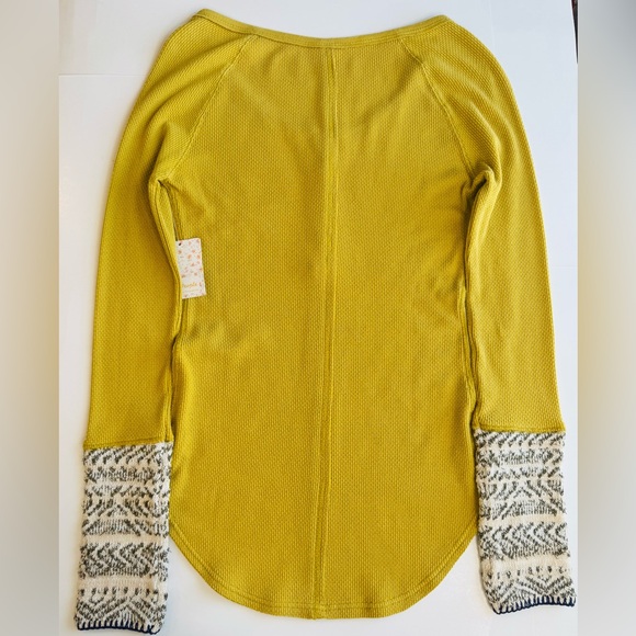 Free People Alpine Cuff Henley Thermal Top Mustard Yellow Size M NWT - Picture 14 of 15